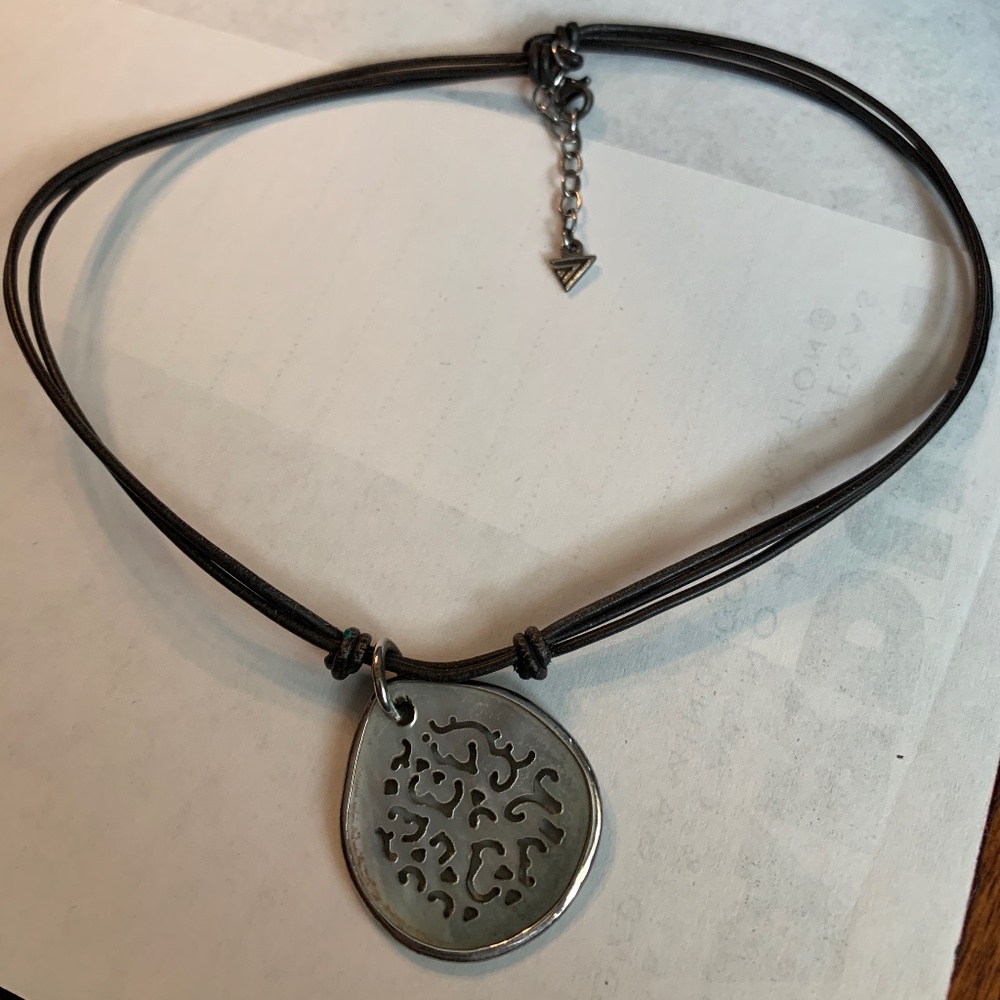 925 Sterling Silver Abalone brown stranded leather 2 Strand